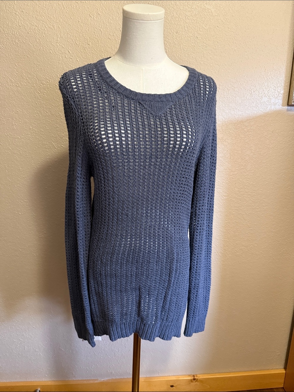 Ruff Hewn Open Weave Crewneck Sweater in Slate Blue